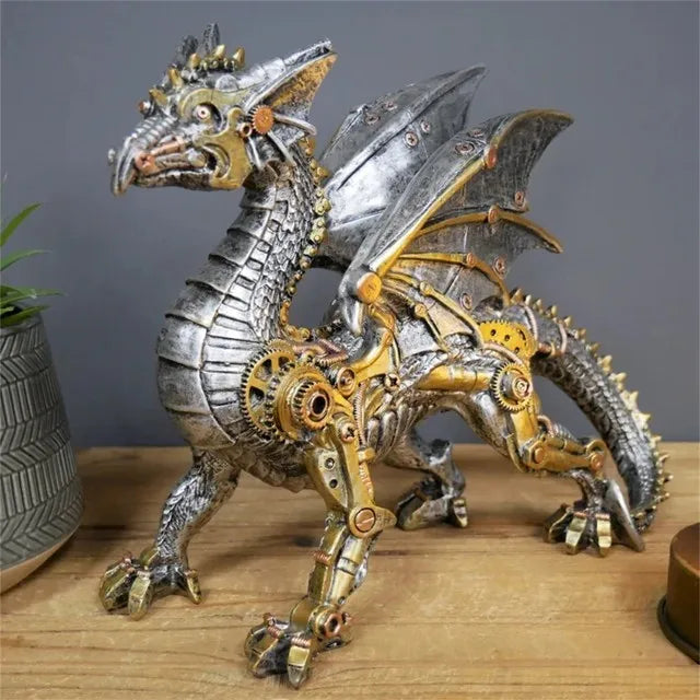 Figurine décorative steampunk d'un animal, fabriquée avec des éléments mécaniques et industriels.