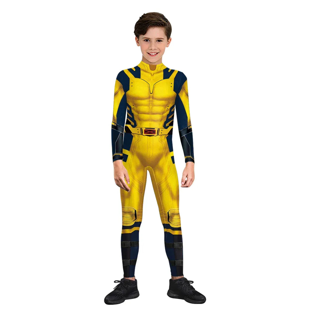 Déguisement enfant Deadpool/Wolverine pour Halloween, anniversaire ou fête. Combinaison super-héros garçon/fille, confortable.