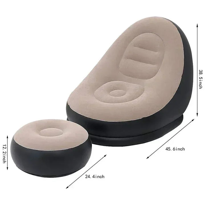 Sofa gonflable portable en velours flocké, idéal camping et relaxation en plein air.