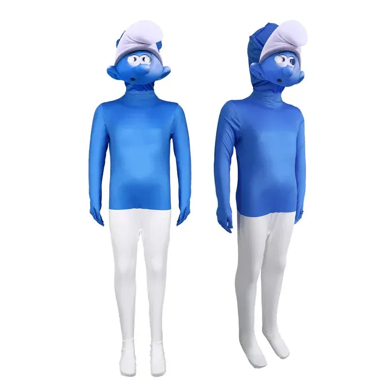 Déguisement Schtroumpf bleu unisexe complet pour enfants et adultes. Idéal pour fêtes, carnaval ou Halloween.