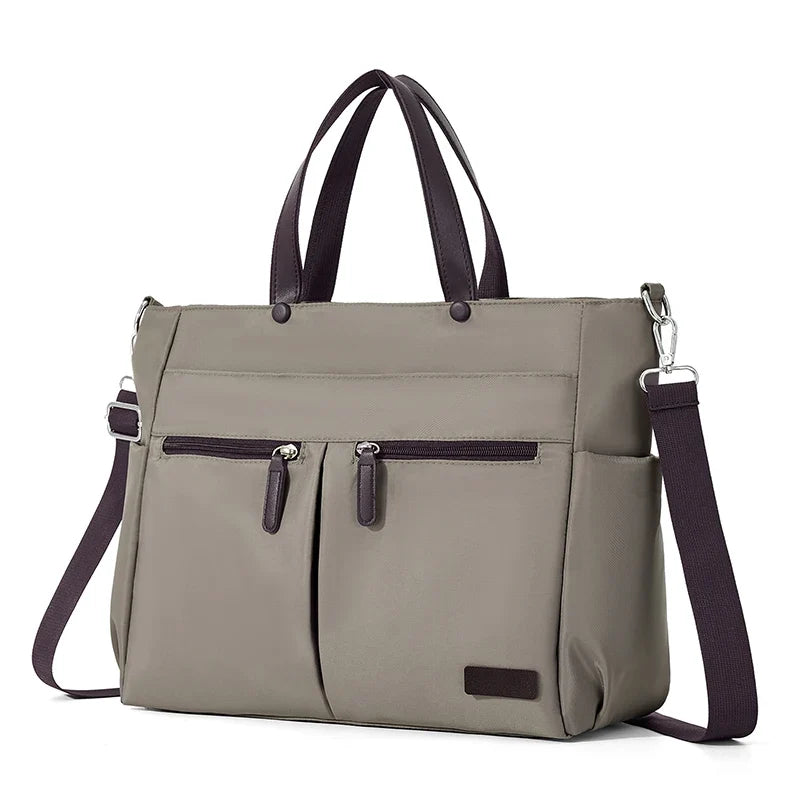Sac femme polyvalent en toile canvas, idéal pour les cours ou le travail, grande capacité, léger et organisé.