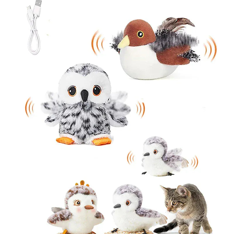 Accessoire de jeu interactif oiseau pour chat, rechargeable. Favorise l'activité et l'instinct de chasse félin.