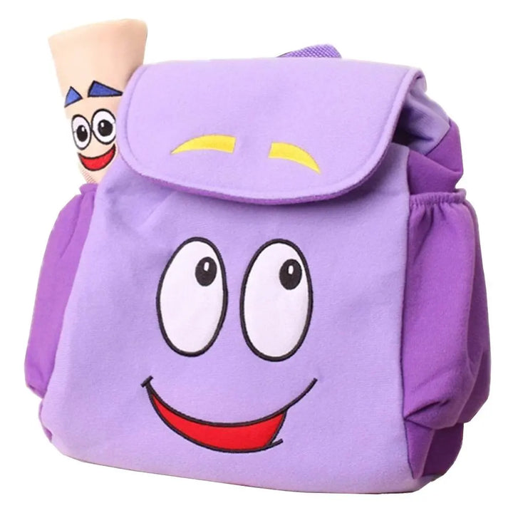 Sac à dos enfant explorateur violet en polyester, avec carte, parfait pour garçons et filles à l'école.