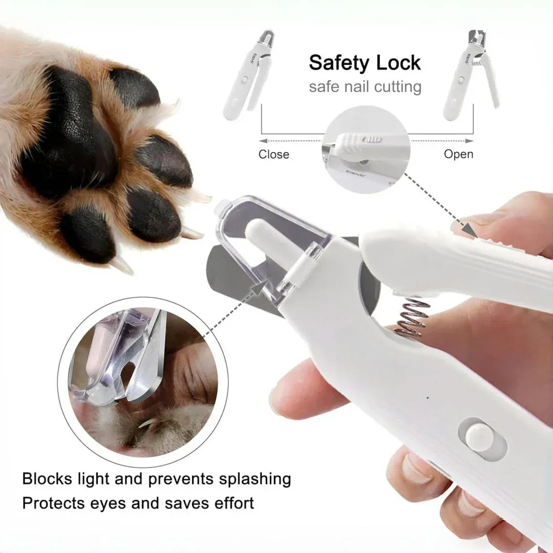 Coupe-ongles LED ergonomique pour le toilettage des griffes de chats et chiens, sécurité et confort.