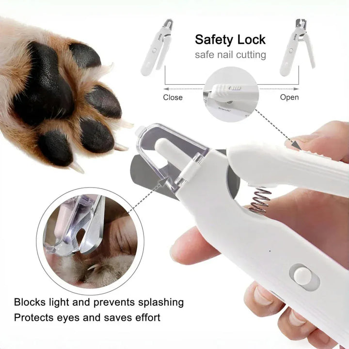 Coupe-ongles LED ergonomique pour le toilettage des griffes de chats et chiens, sécurité et confort.