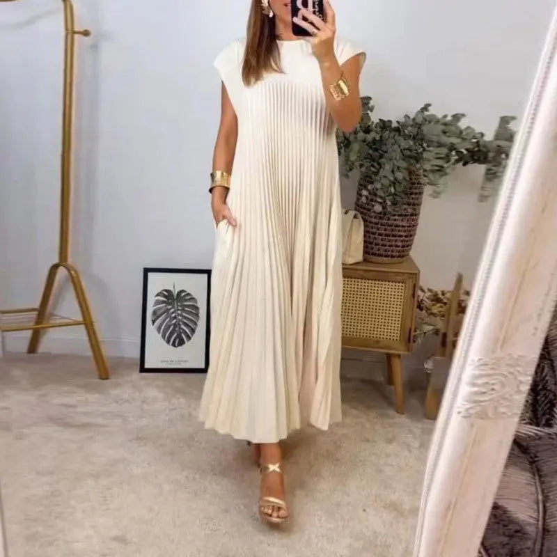 Robe longue plissée Tamara élégante pour femme. Idéale soirée/décontracté. Printemps-été chic et confortable.