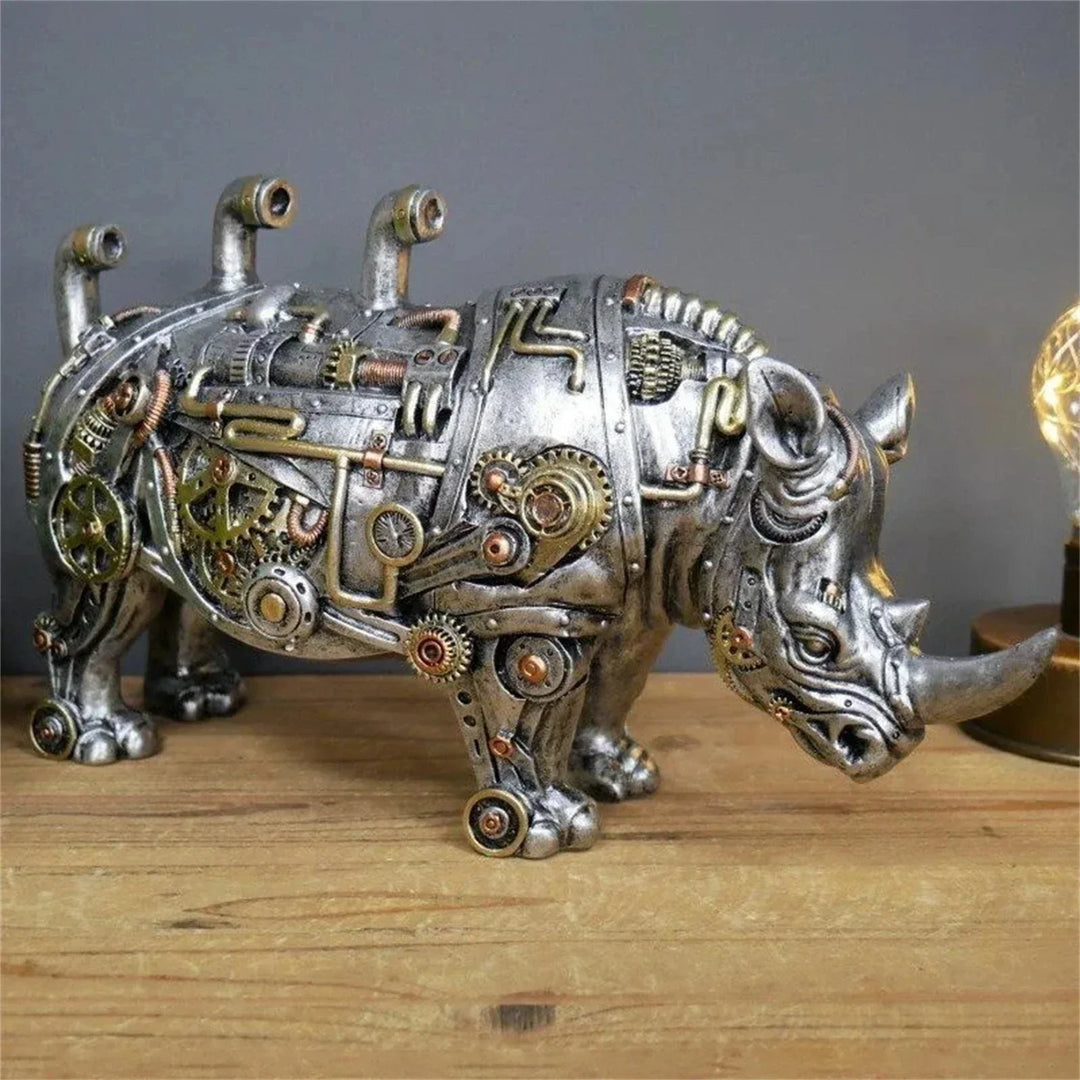 Collection d'art steampunk: figurine animale mécanique, design complexe et finitions métalliques.
