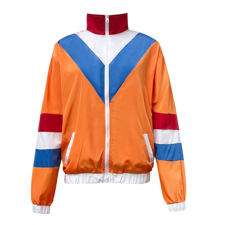 Déguisement rétro femme années 90 orange. Ensemble deux pièces streetwear léger, idéal pour festival, soirée ou look hip hop.