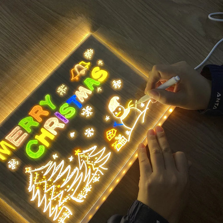 Planche à dessin LED lumineuse effaçable GlowSketch pour enfants, idéale pour la créativité et l'apprentissage.