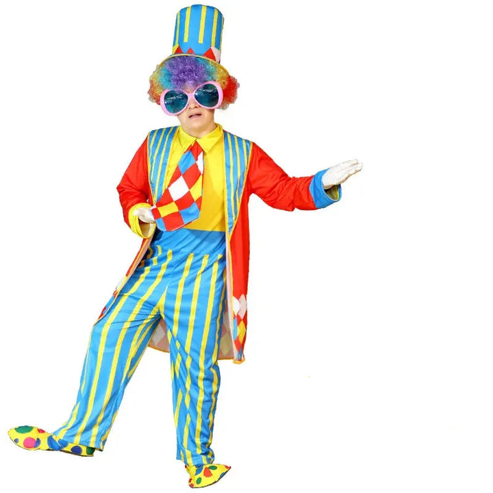 Déguisement de clown pour adulte, joyeux et festif, idéal pour le carnaval.