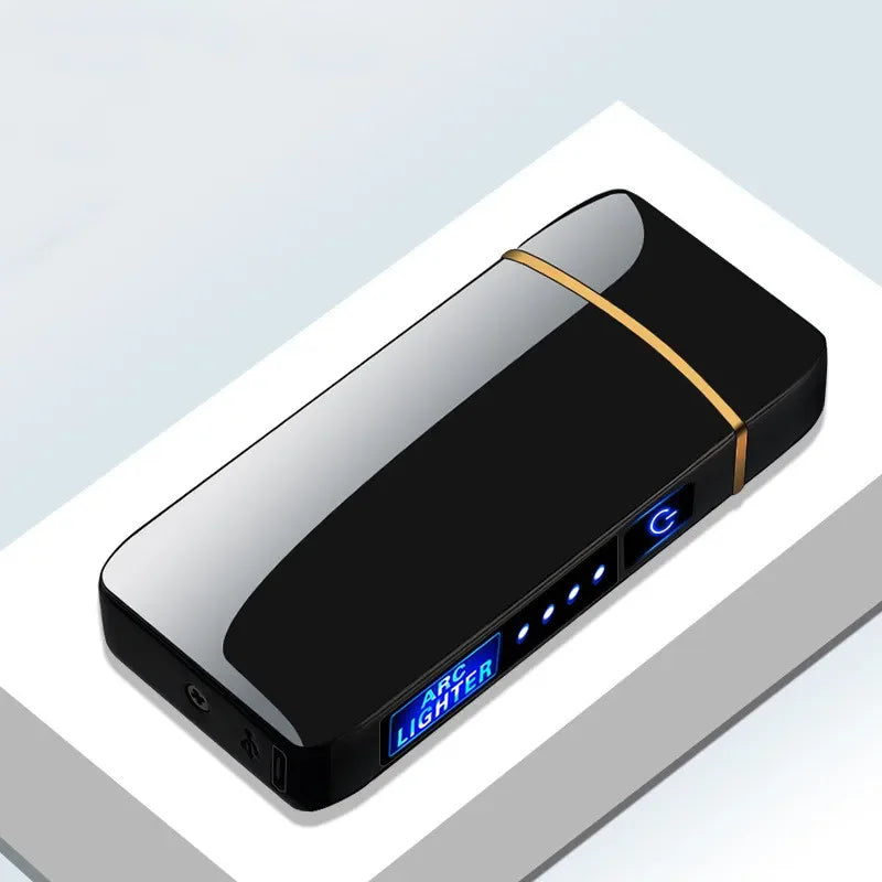 Briquet plasma USB rechargeable noir, coupe-vent, en métal durable.