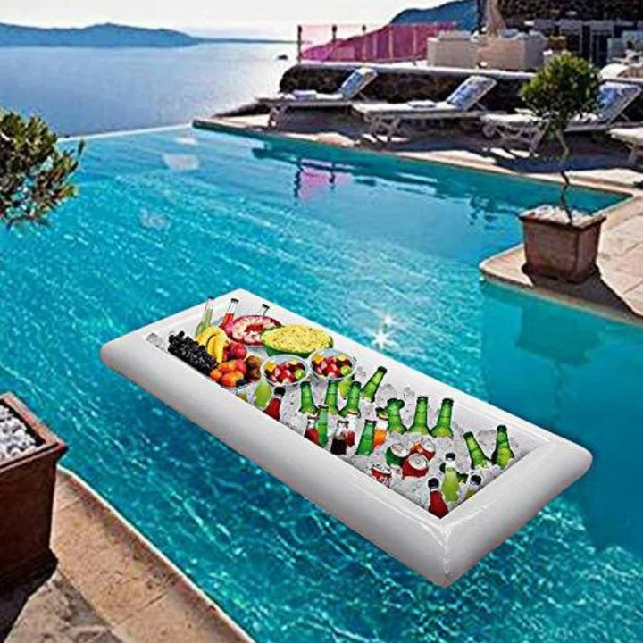Bar à glace gonflable flottant pour garder les boissons fraîches à la piscine ou lors d'une fête d'été.