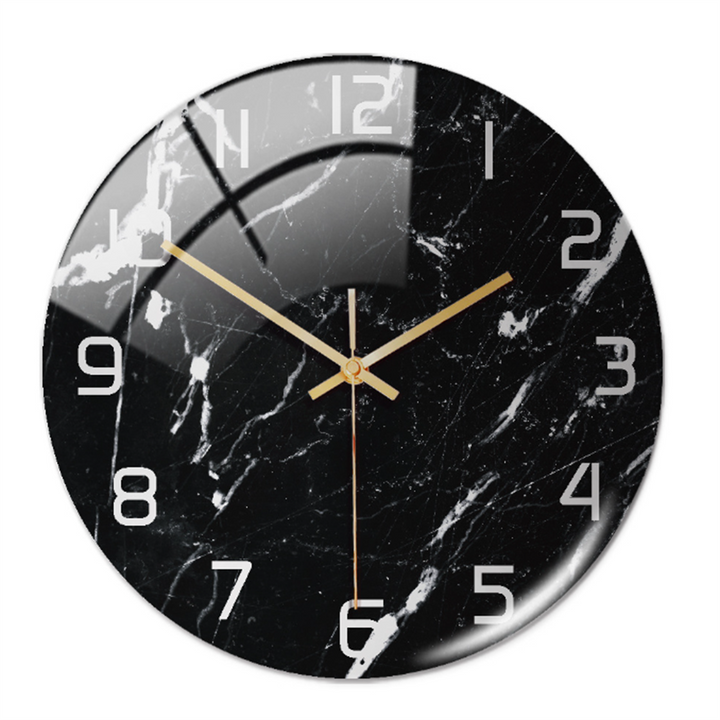 Horloge murale décorative silencieuse Ø30 cm, motif marbre intemporel, pour un intérieur zen.