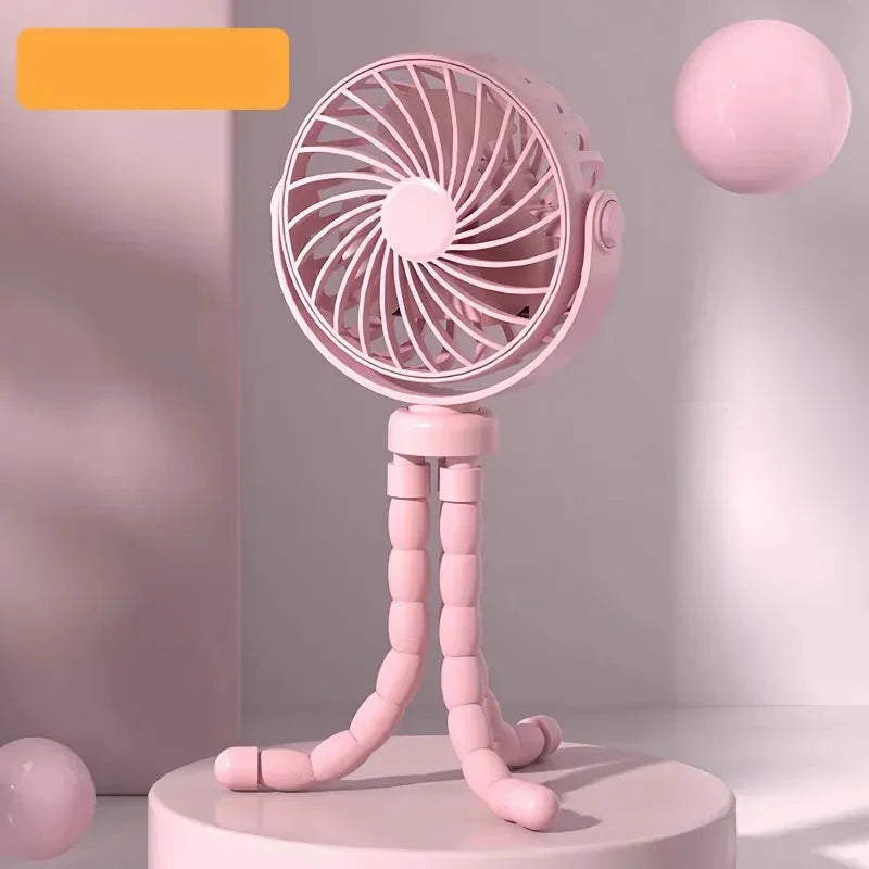Ventilateur USB flexible pour poussette, assure fraîcheur continue et silencieuse pour bébé en été, voyage ou balade.