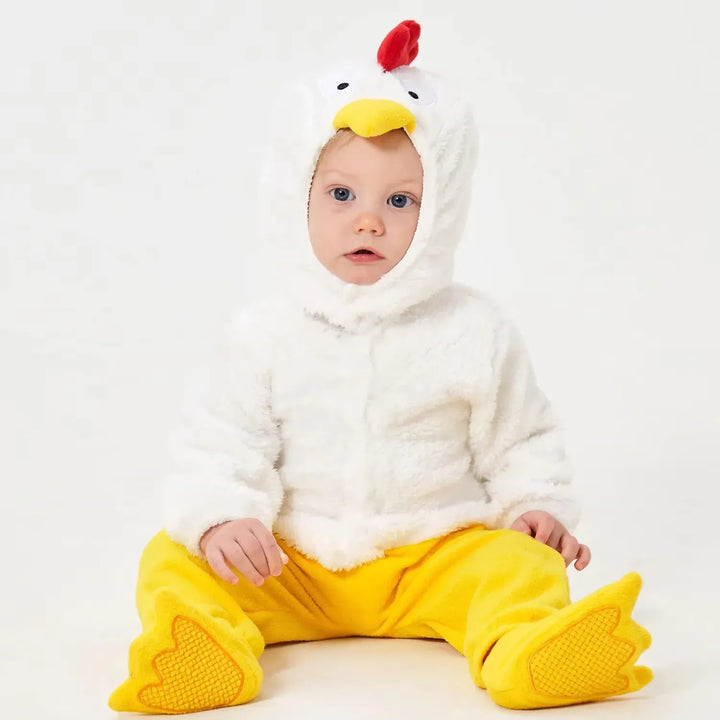 Adorable déguisement bébé poussin molletonné, grenouillère douce avec capuche, idéal pour nouveau-nés, séances photo.