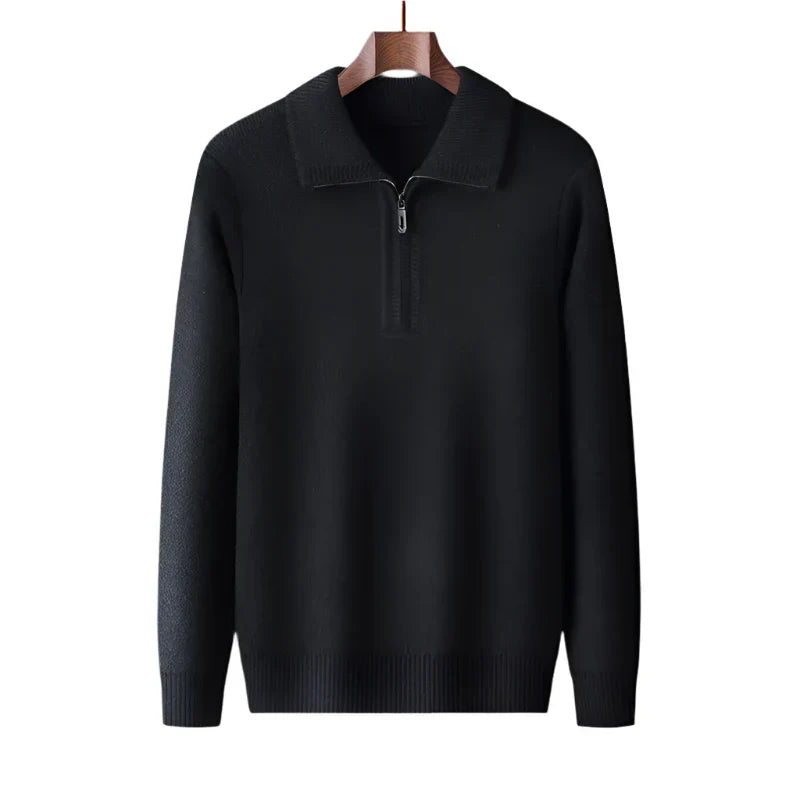 Chandail homme décontracté avec col demi-zip. Vêtement d'hiver chaud et stylé pour toute occasion.