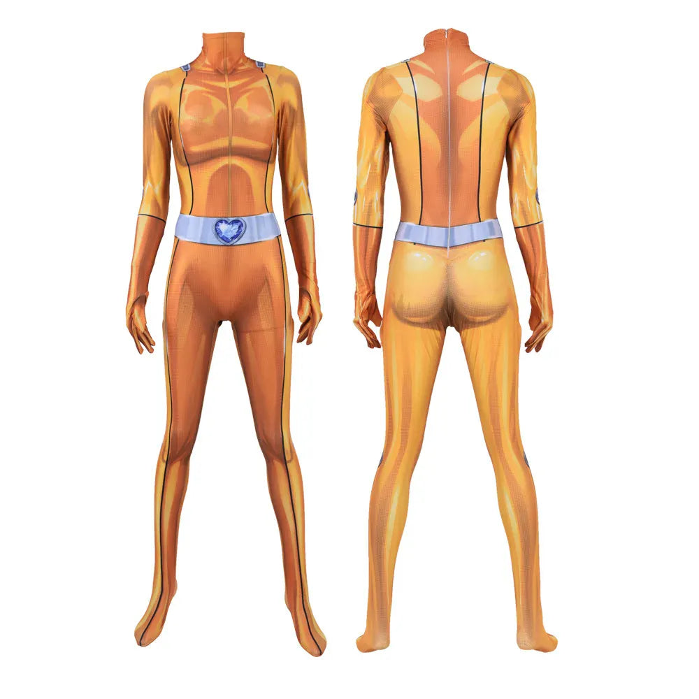 Déguisement Totally Spies femme/enfant, disponible en vert, rouge, jaune. Tenue espionne pour cosplay, fête.