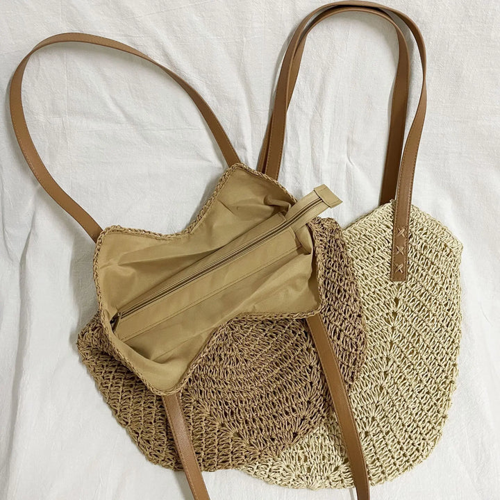 Sac paille beige et crème Zoya, un sac à main femme moderne et chic avec anse solide, idéal pour l'été.