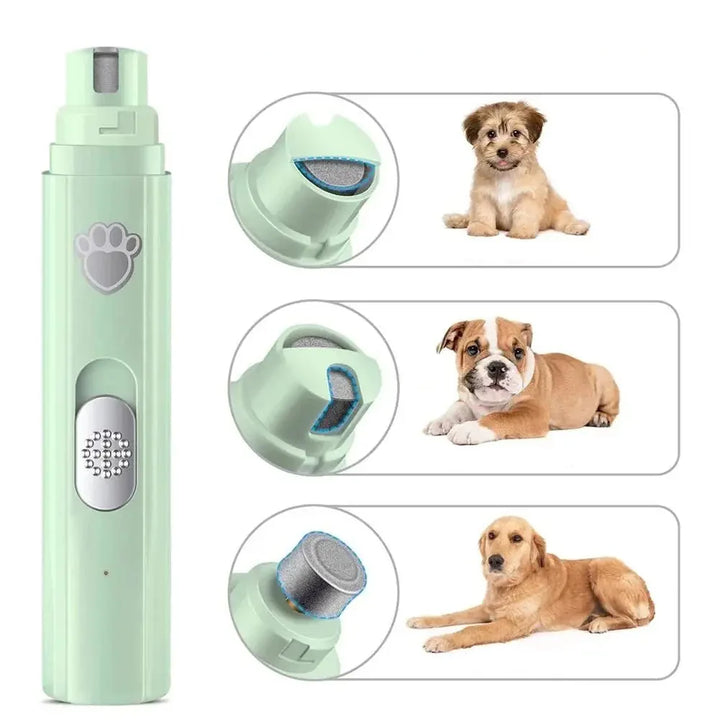 Chien se faisant limer les griffes avec une lime électrique USB silencieuse. Toilettage des ongles sans stress.