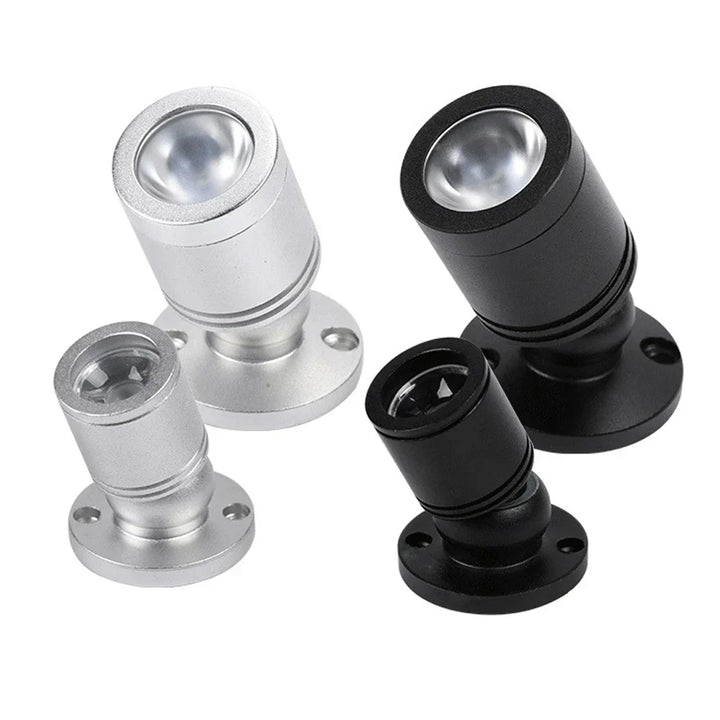 Mini spot LED USB orientable en aluminium pour éclairage de vitrine ou décoration intérieure, lumière ciblée.