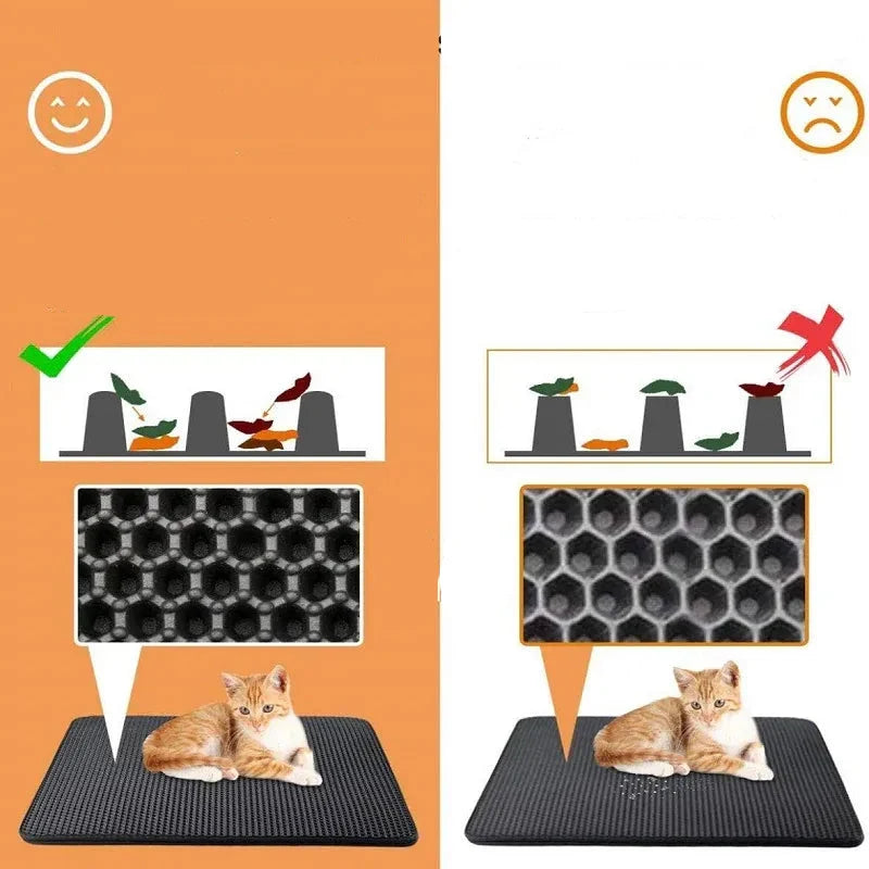 Tapis litière chat EVA double couche, imperméable et antidérapant. Solution hygiène pour propreté maison.