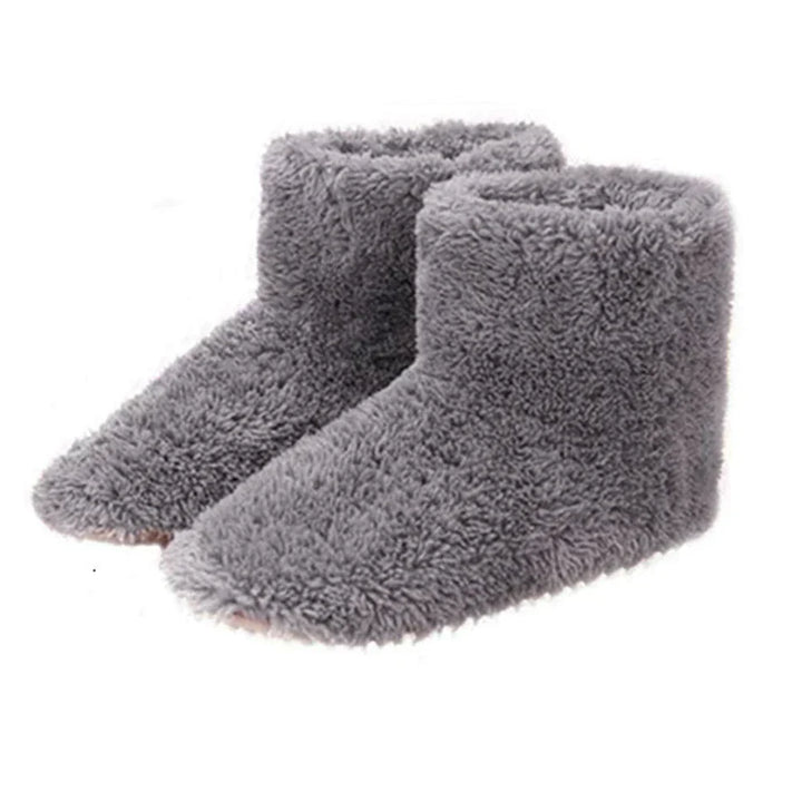 Chaussons unisexe gris avec système de chauffe USB pour des pieds chauds et confortables, parfaits pour l'automne-hiver.