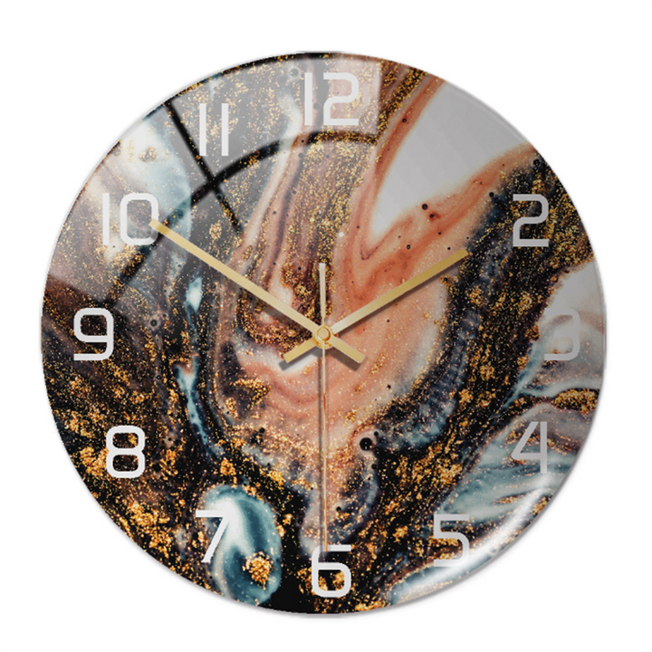 Horloge murale ronde Ø30 cm, silencieuse, motif marbre élégant, en acrylique robuste.