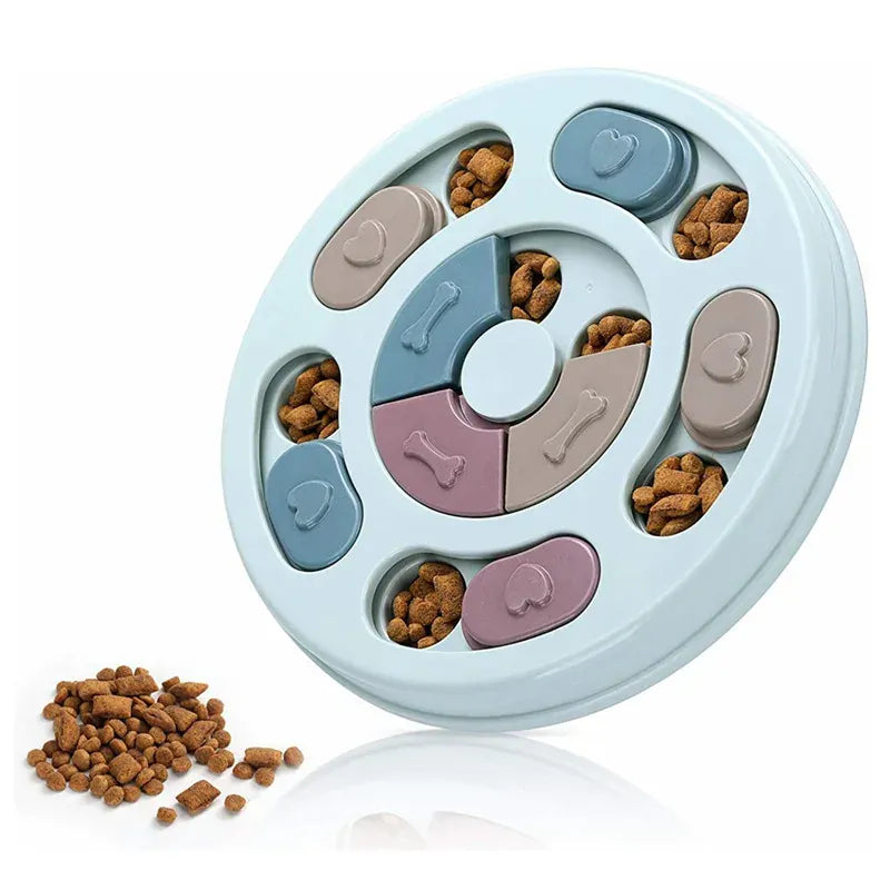 Jouet puzzle interactif pour chien, distributeur de friandises, favorise stimulation mentale et alimentation lente.