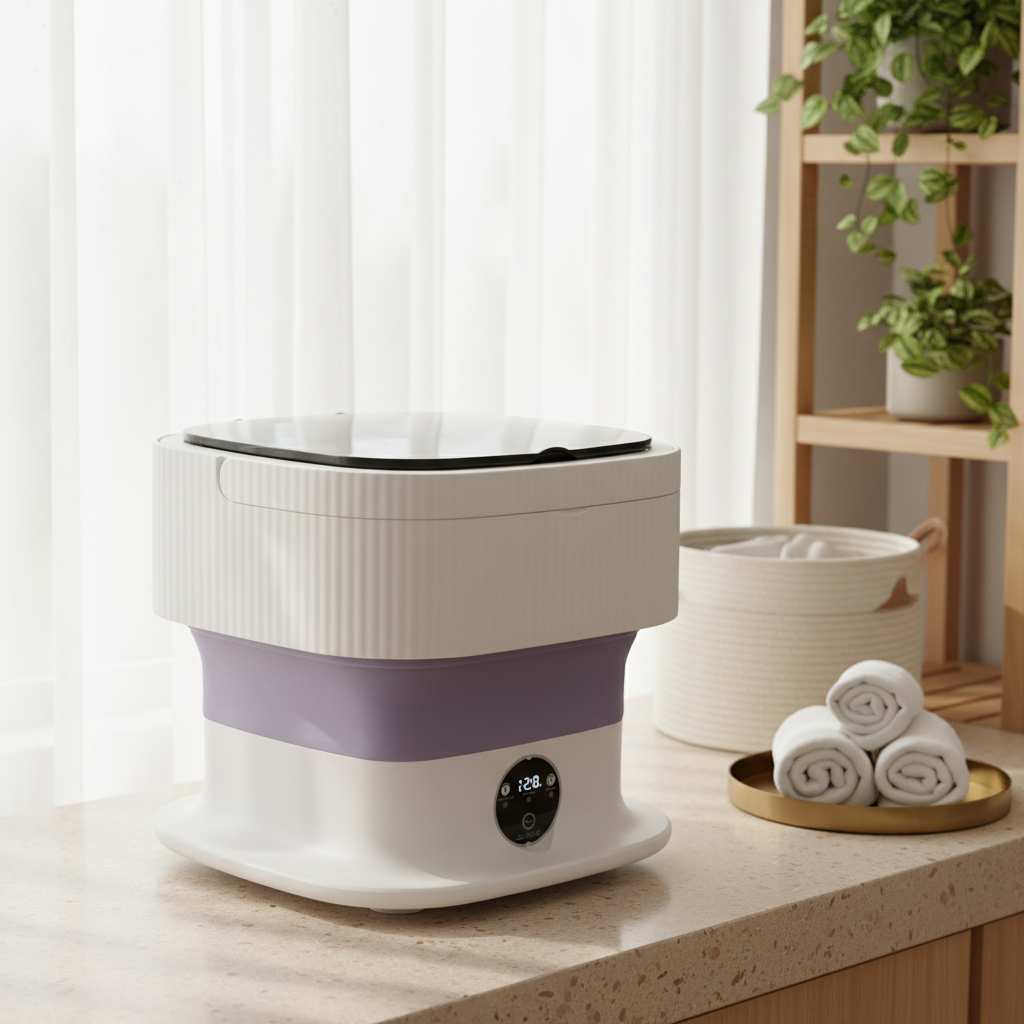 Mini lave-linge portable compact pour petits espaces, appartement, camping. Idéal étudiant.