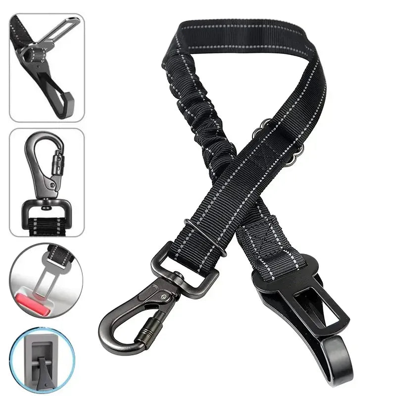 Ceinture de sécurité 3-en-1 pour chien en voiture, assure protection et confort lors des voyages.