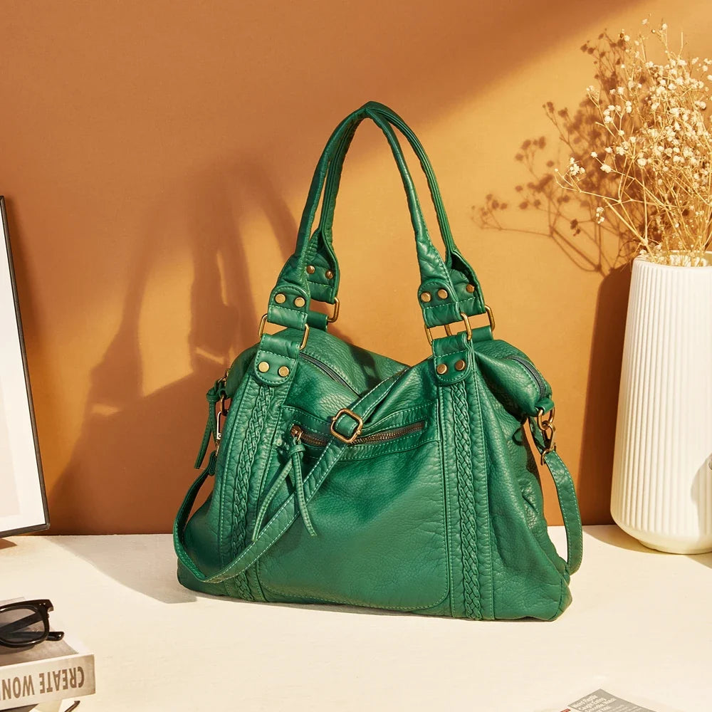 Grand sac femme vintage élégant, idéal pour les cours, avec bandoulière confortable et chic.