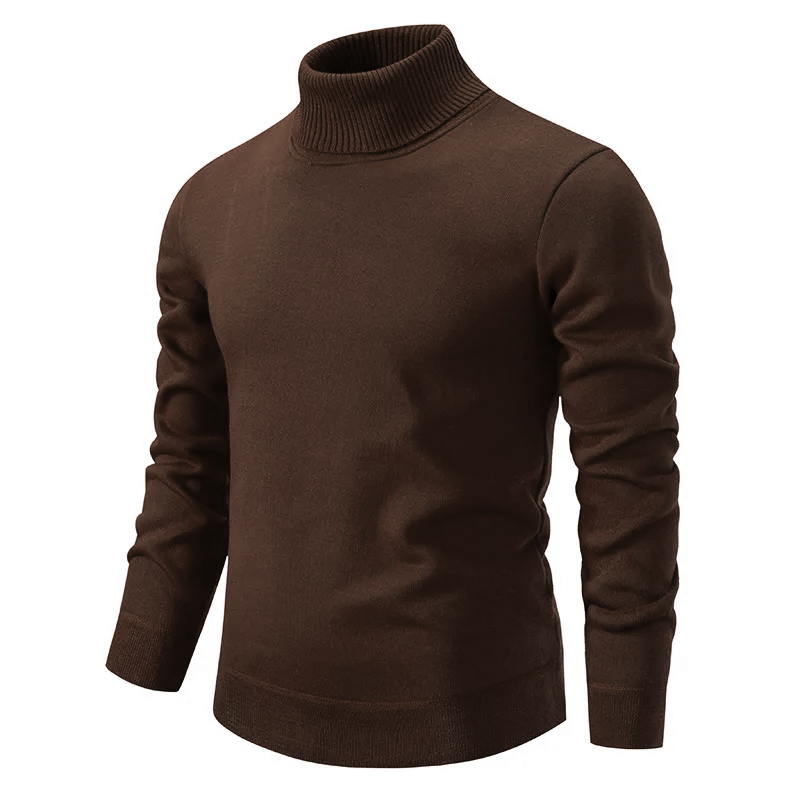 Détail du col roulé épais et confortable d'un pull homme. Protection contre le froid, style hivernal élégant et moderne.