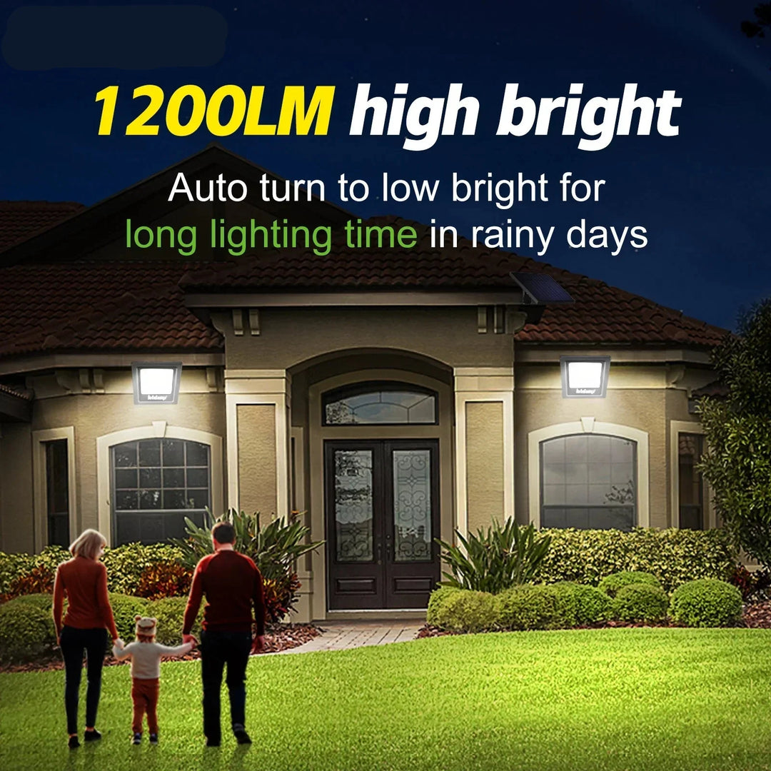 Éclairage autonome LED solaire étanche IP65, projecteur extérieur pour jardin, terrasse, balcon, sécurité et confort.