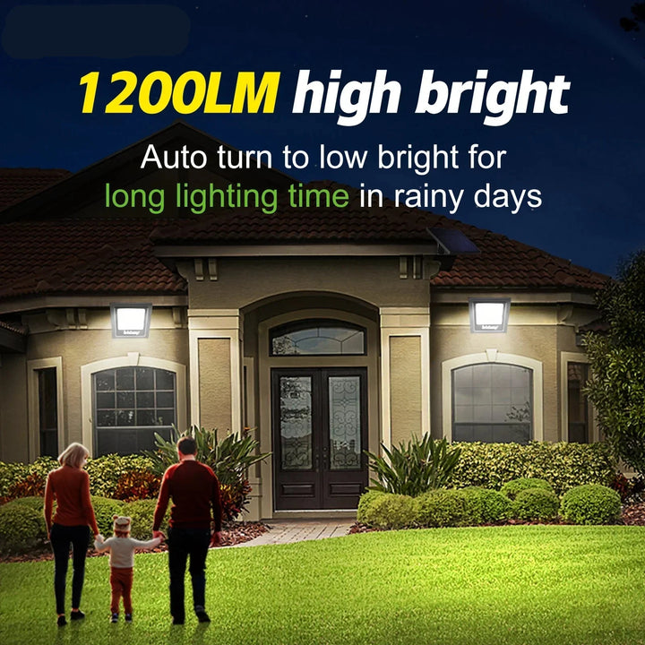 Éclairage autonome LED solaire étanche IP65, projecteur extérieur pour jardin, terrasse, balcon, sécurité et confort.