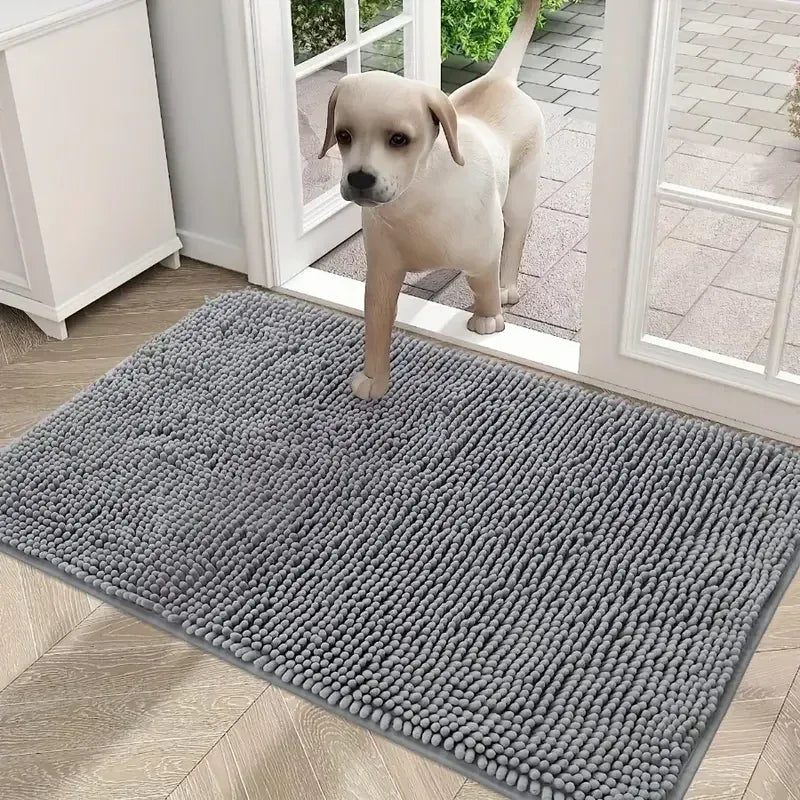 Tapis absorbant antidérapant en chenille pour chien, séchage rapide, maintient la propreté de la maison.