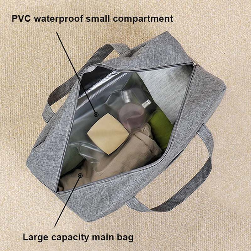 Sac de voyage femme bleu compact et pliable, parfait pour le rangement et les imprévus.