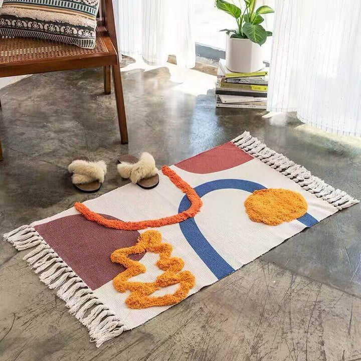 Accessoire de décoration: Tapis lavable boho en coton, idéal pour un intérieur décontracté.