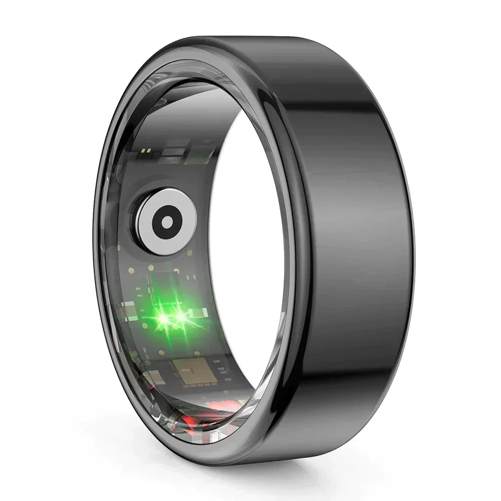 Anneau connecté VitaRing en titane élégant, suivi de santé mixte, technologie bien-être au doigt.