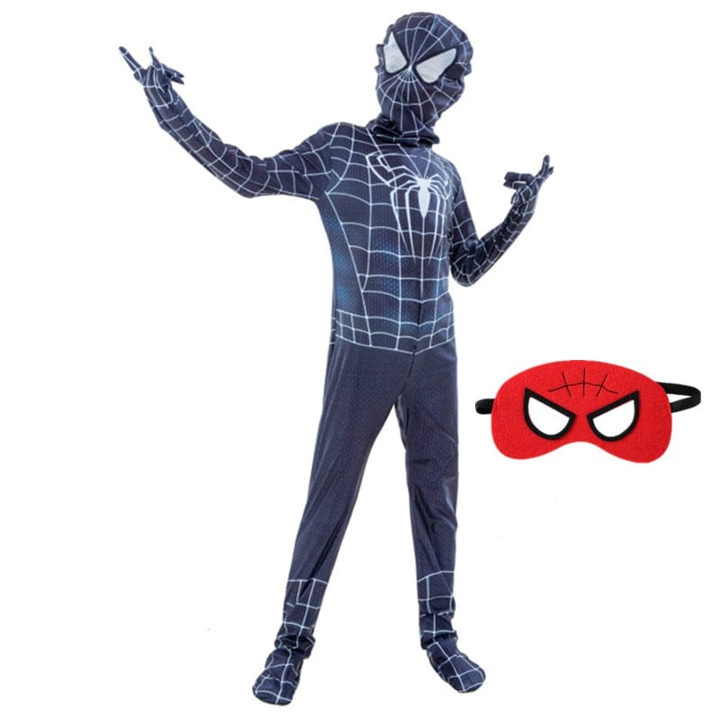 Enfant garçon portant le costume Spiderman classique pour Halloween, plein d'imagination et de jeu.