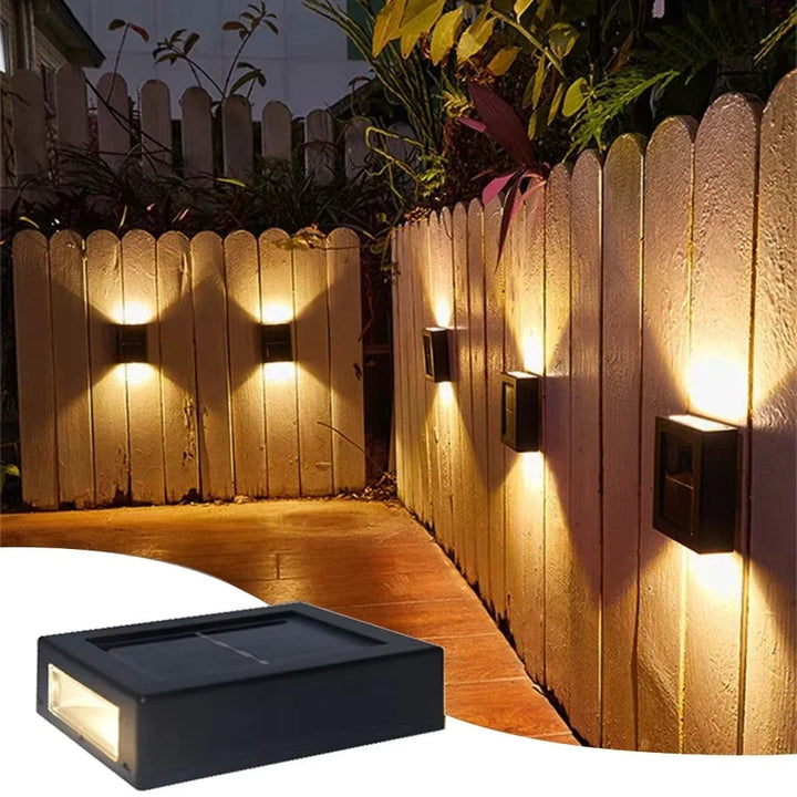 Applique murale solaire LED bidirectionnelle moderne pour un éclairage puissant et autonome du jardin et de l'extérieur.