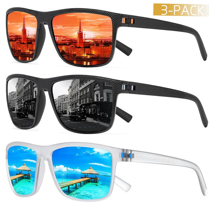 Lot de 3 lunettes de soleil polarisées Solvion UV400 unisexe pour protection solaire en été et activités extérieures.