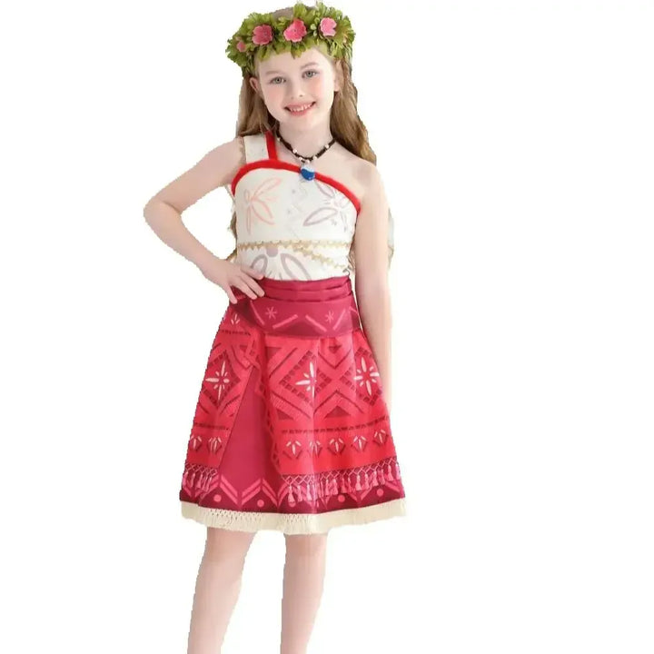 Déguisement de princesse océanique enfant, robe bleue, verte scintillante avec détails marins pour fête ou carnaval.