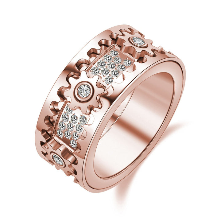 Bague femme anti-stress tournante élégante en argent, zircon. Relaxation et mode.
