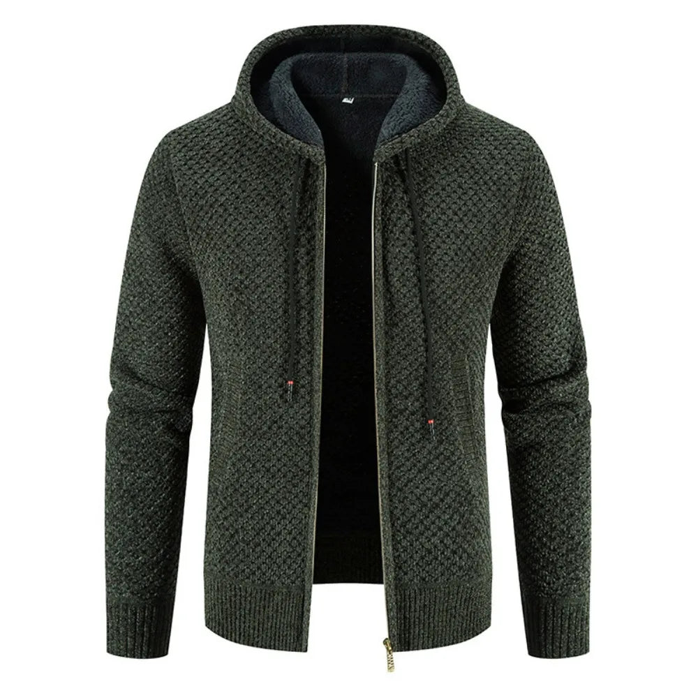 Gilet homme à capuche zippé, polyvalent et chaud. Idéal pour un style hivernal confortable et texturé.