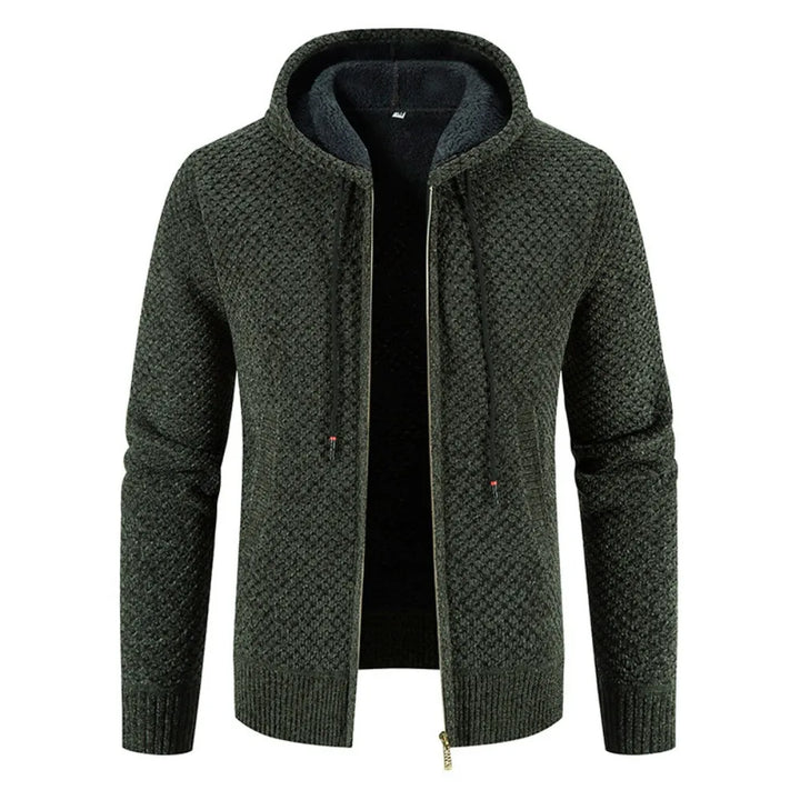 Gilet homme à capuche zippé, polyvalent et chaud. Idéal pour un style hivernal confortable et texturé.
