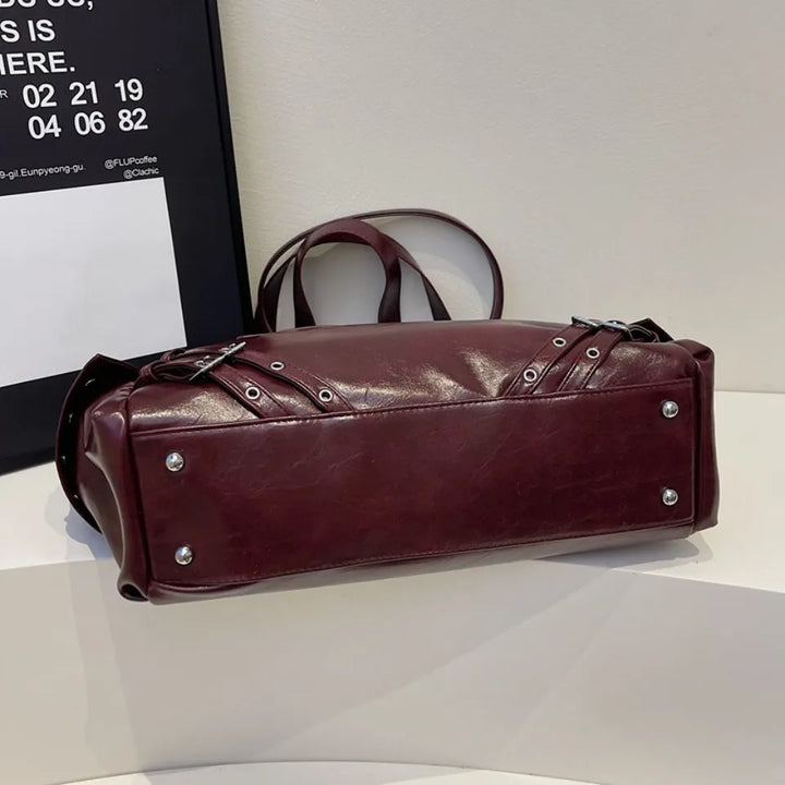 Sac de cours tendance lycéenne, grand sac femme pratique en cuir PU avec bandoulière.