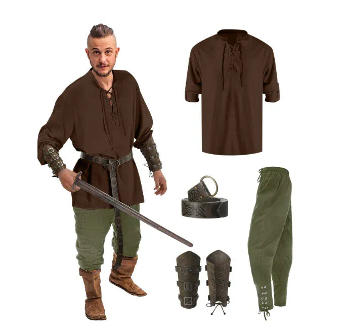 Déguisement homme Viking authentique pour cosplay, reconstitution historique ou soirée à thème médiévale/nordique.