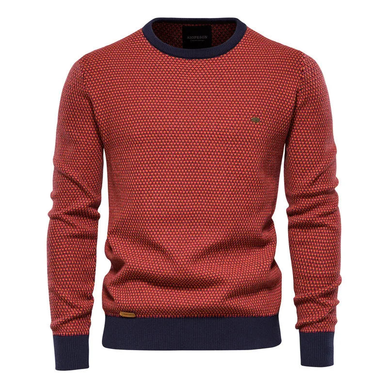 Pull homme confortable bicolore kaki et orange, coupe slim fit. Idéal pour un look casual chic moderne.