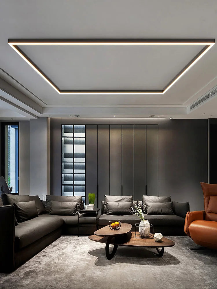 Éclairage LED contemporain pour cuisine. Ce plafonnier design offre une lumière ajustable.