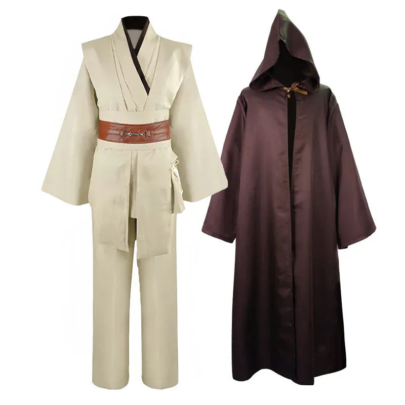 Déguisement Star Wars homme, Obi-Wan Kenobi, incluant cape fluide et tunique en polyester, idéal pour fans.